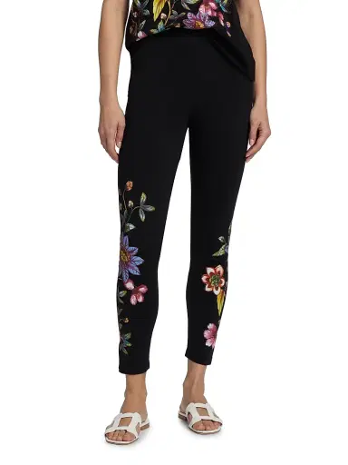Johnny Was Women's Floral Cotton Jersey Leggings - Black | Thumbnail 3 Johnny Was Women's Floral Cotton Jersey Leggings - Black | Thumbnail 3