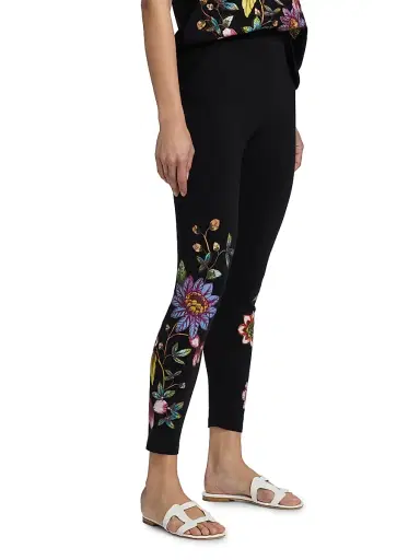 Johnny Was Women's Floral Cotton Jersey Leggings - Black | Thumbnail 4 Johnny Was Women's Floral Cotton Jersey Leggings - Black | Thumbnail 4