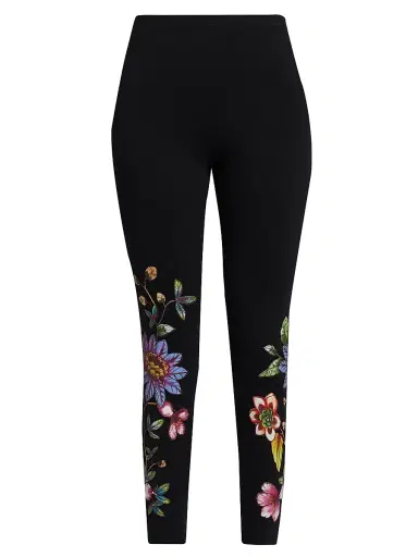 Johnny Was Women's Floral Cotton Jersey Leggings - Black | Thumbnail 1 Johnny Was Women's Floral Cotton Jersey Leggings - Black | Thumbnail 1