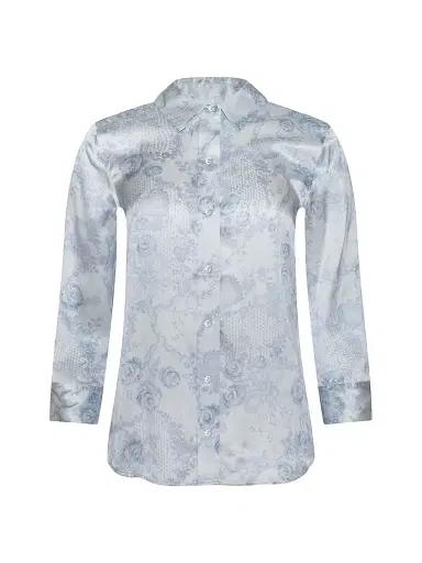L'AGENCE Women's Dani Floral Lace Button-Front Blouse - Mist Blue Lace Print | Thumbnail 1 L'AGENCE Women's Dani Floral Lace Button-Front Blouse - Mist Blue Lace Print | Thumbnail 1