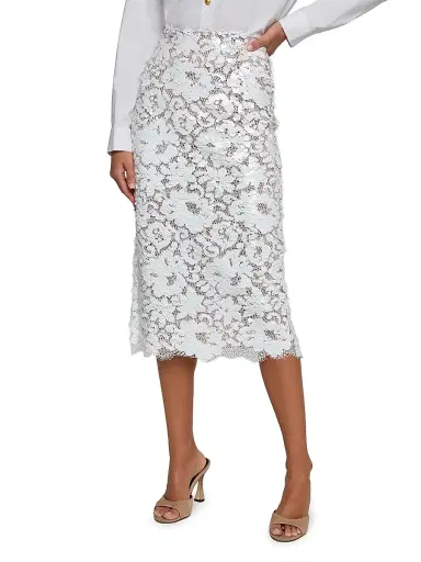 L'AGENCE Women's Makena Lace Pencil Skirt - White | Thumbnail 3 L'AGENCE Women's Makena Lace Pencil Skirt - White | Thumbnail 3