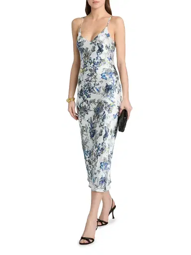 L'Agence Women's Seridie Printed Silk Midi-Slipdress - Grey Watercolor Butterfly - Size 14 | Thumbnail 2 L'Agence Women's Seridie Printed Silk Midi-Slipdress - Grey Watercolor Butterfly - Size 14 | Thumbnail 2