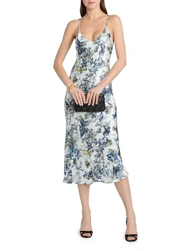 L'Agence Women's Seridie Printed Silk Midi-Slipdress - Grey Watercolor Butterfly - Size 14 | Thumbnail 3 L'Agence Women's Seridie Printed Silk Midi-Slipdress - Grey Watercolor Butterfly - Size 14 | Thumbnail 3