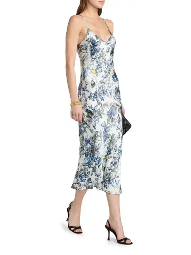 L'Agence Women's Seridie Printed Silk Midi-Slipdress - Grey Watercolor Butterfly - Size 14 | Thumbnail 4 L'Agence Women's Seridie Printed Silk Midi-Slipdress - Grey Watercolor Butterfly - Size 14 | Thumbnail 4