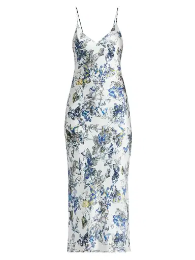 L'Agence Women's Seridie Printed Silk Midi-Slipdress - Grey Watercolor Butterfly - Size 14 | Thumbnail 1 L'Agence Women's Seridie Printed Silk Midi-Slipdress - Grey Watercolor Butterfly - Size 14 | Thumbnail 1