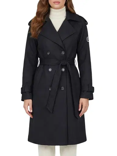 Gorski Women's Belted Trench Coat Crafted with Vitale Barberis Wool - Black - Size Large | Thumbnail 2 Gorski Women's Belted Trench Coat Crafted with Vitale Barberis Wool - Black - Size Large | Thumbnail 2