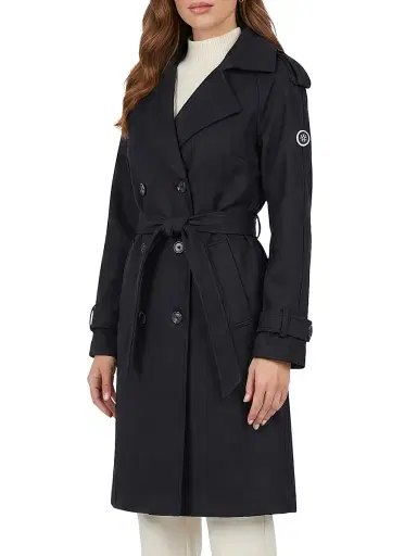 Gorski Women's Belted Trench Coat Crafted with Vitale Barberis Wool - Black - Size Large | Thumbnail 3 Gorski Women's Belted Trench Coat Crafted with Vitale Barberis Wool - Black - Size Large | Thumbnail 3
