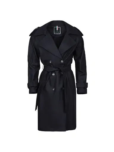 Gorski Women's Belted Trench Coat Crafted with Vitale Barberis Wool - Black - Size Large | Thumbnail 1 Gorski Women's Belted Trench Coat Crafted with Vitale Barberis Wool - Black - Size Large | Thumbnail 1