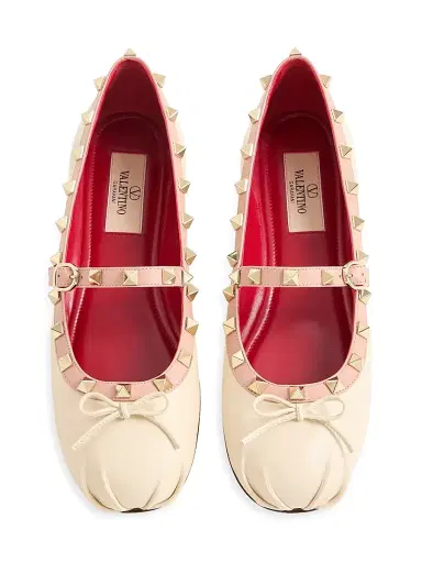 Valentino Garavani Women's Mary-Jane Rockstud Ballerinas - Butter | Thumbnail 4 Valentino Garavani Women's Mary-Jane Rockstud Ballerinas - Butter | Thumbnail 4