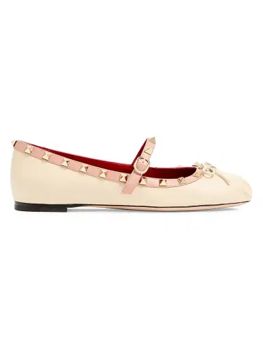 Valentino Garavani Women's Mary-Jane Rockstud Ballerinas - Butter | Thumbnail 1 Valentino Garavani Women's Mary-Jane Rockstud Ballerinas - Butter | Thumbnail 1