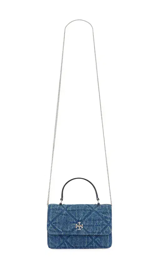 Kira Diamond Quilt Denim Mini Top Handle Chain Wallet Kira Diamond Quilt Denim Mini Top Handle Chain Wallet