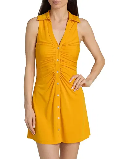Cinq à Sept Women's Melinda Gathered Mini-Shirtdress - Saffron - Size 16 | Thumbnail 3 Cinq à Sept Women's Melinda Gathered Mini-Shirtdress - Saffron - Size 16 | Thumbnail 3