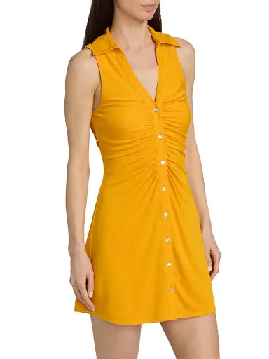 Cinq à Sept Women's Melinda Gathered Mini-Shirtdress - Saffron - Size 16 | Thumbnail 4 Cinq à Sept Women's Melinda Gathered Mini-Shirtdress - Saffron - Size 16 | Thumbnail 4