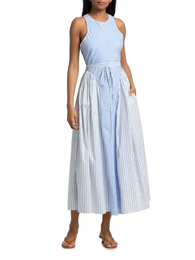 Cinq à Sept Women's Emin Striped Poplin Midi-Dress - Cornflower White | Thumbnail 2 Cinq à Sept Women's Emin Striped Poplin Midi-Dress - Cornflower White | Thumbnail 2