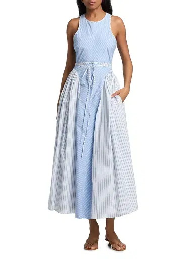 Cinq à Sept Women's Emin Striped Poplin Midi-Dress - Cornflower White | Thumbnail 3 Cinq à Sept Women's Emin Striped Poplin Midi-Dress - Cornflower White | Thumbnail 3
