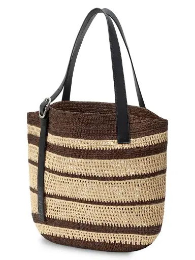 Loewe Men's x Paula's Ibiza Loop Basket Striped Raffia Tote Bag - Chocolate Natural | Thumbnail 4 Loewe Men's x Paula's Ibiza Loop Basket Striped Raffia Tote Bag - Chocolate Natural | Thumbnail 4