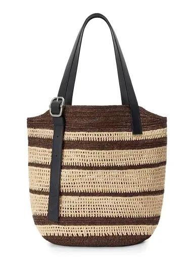 Loewe Men's x Paula's Ibiza Loop Basket Striped Raffia Tote Bag - Chocolate Natural | Thumbnail 1 Loewe Men's x Paula's Ibiza Loop Basket Striped Raffia Tote Bag - Chocolate Natural | Thumbnail 1