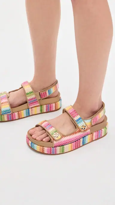 Larroudé Jetty Sandals Pink Raffia Lace/Beige Leather | Thumbnail 3 Larroudé Jetty Sandals Pink Raffia Lace/Beige Leather | Thumbnail 3