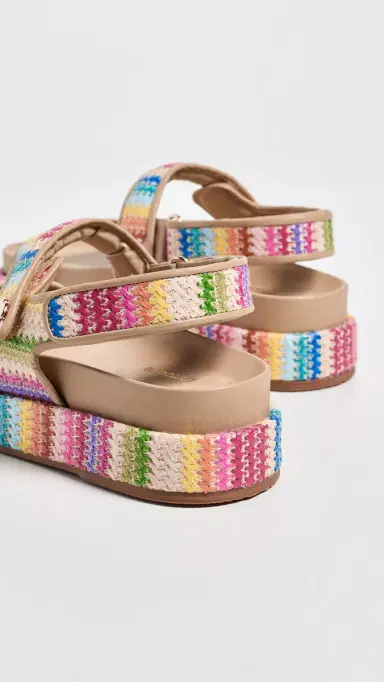 Larroudé Jetty Sandals Pink Raffia Lace/Beige Leather | Thumbnail 4 Larroudé Jetty Sandals Pink Raffia Lace/Beige Leather | Thumbnail 4