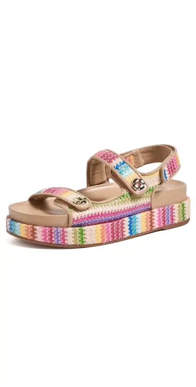 Larroudé Jetty Sandals Pink Raffia Lace/Beige Leather | Thumbnail 1 Larroudé Jetty Sandals Pink Raffia Lace/Beige Leather | Thumbnail 1