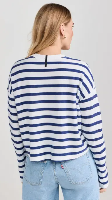 ASKK NY Printed Cropped Long Sleeve Top Thin Navy Stripe | Thumbnail 3 ASKK NY Printed Cropped Long Sleeve Top Thin Navy Stripe | Thumbnail 3