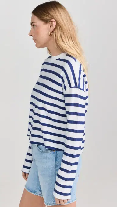 ASKK NY Printed Cropped Long Sleeve Top Thin Navy Stripe | Thumbnail 4 ASKK NY Printed Cropped Long Sleeve Top Thin Navy Stripe | Thumbnail 4