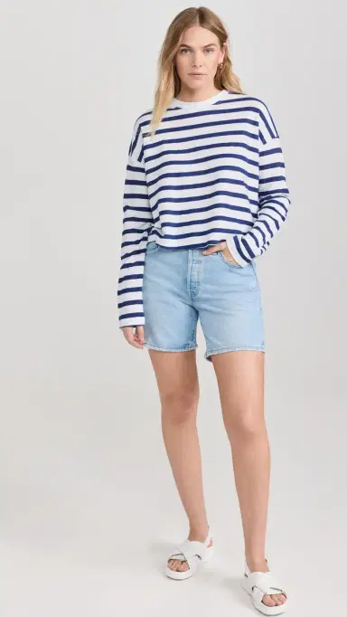 ASKK NY Printed Cropped Long Sleeve Top Thin Navy Stripe | Thumbnail 5 ASKK NY Printed Cropped Long Sleeve Top Thin Navy Stripe | Thumbnail 5