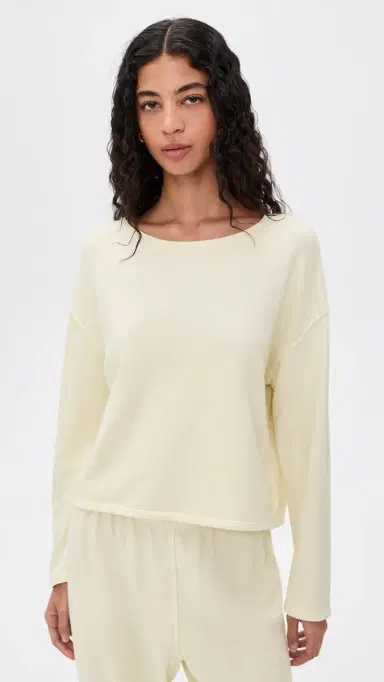 perfectwhitetee Briana French Terry Long Sleeve Tee Custard | Thumbnail 2 perfectwhitetee Briana French Terry Long Sleeve Tee Custard | Thumbnail 2