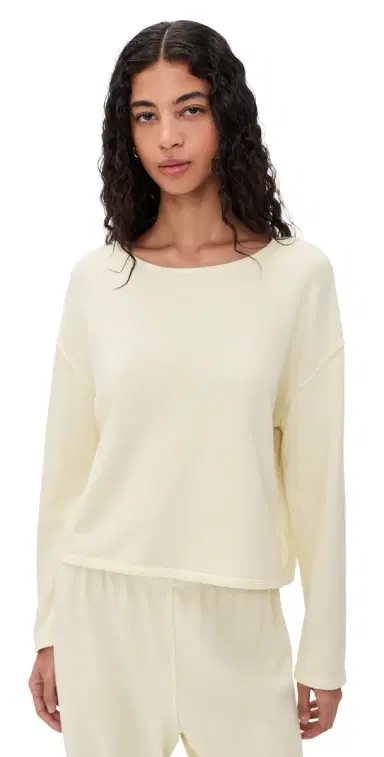 perfectwhitetee Briana French Terry Long Sleeve Tee Custard | Thumbnail 1 perfectwhitetee Briana French Terry Long Sleeve Tee Custard | Thumbnail 1