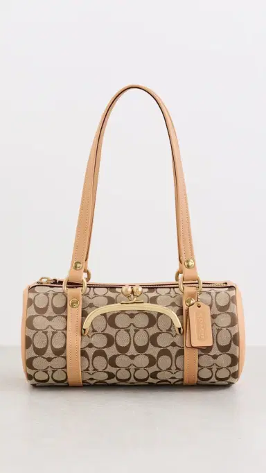 Coach The Originals Signature Jacquard Kisslock Barrel Bag 28 Khaki Light Peach One Size | Thumbnail 2 Coach The Originals Signature Jacquard Kisslock Barrel Bag 28 Khaki Light Peach One Size | Thumbnail 2