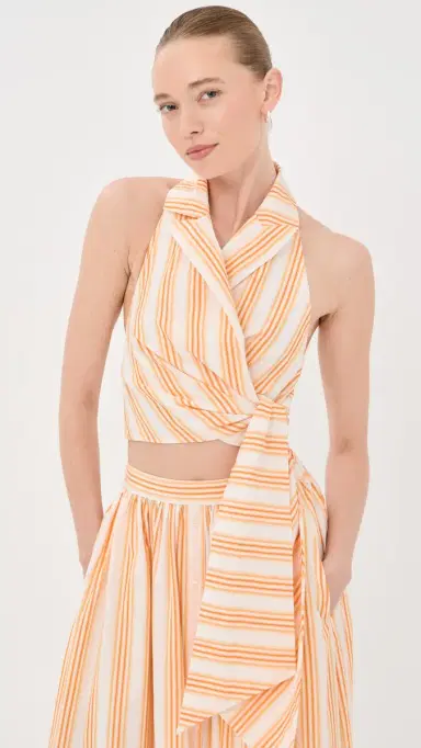 Rosie Assoulin Wrapped Up Halter Top Orange Multi | Thumbnail 2 Rosie Assoulin Wrapped Up Halter Top Orange Multi | Thumbnail 2