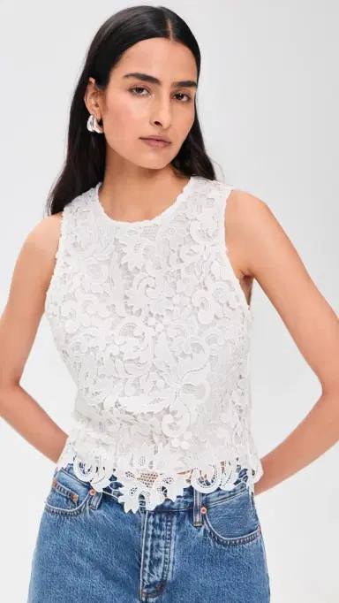 Alice + Olivia Amal ace Tank Off White | Thumbnail 2 Alice + Olivia Amal ace Tank Off White | Thumbnail 2