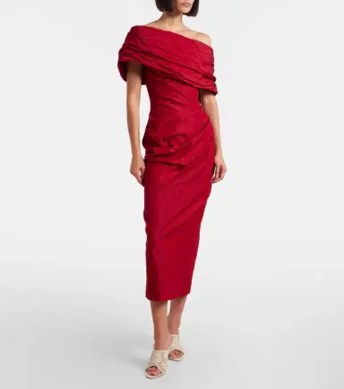 Magda Butrym Off-shoulder draped cotton-blend midi dress | Thumbnail 4 Magda Butrym Off-shoulder draped cotton-blend midi dress | Thumbnail 4