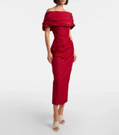 Magda Butrym Off-shoulder draped cotton-blend midi dress | Thumbnail 5 Magda Butrym Off-shoulder draped cotton-blend midi dress | Thumbnail 5