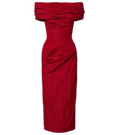 Magda Butrym Off-shoulder draped cotton-blend midi dress | Thumbnail 1 Magda Butrym Off-shoulder draped cotton-blend midi dress | Thumbnail 1