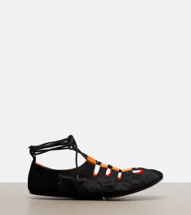 Alaïa Alaïa Suede-trimmed lace-up ballet flats | Thumbnail 2 Alaïa Alaïa Suede-trimmed lace-up ballet flats | Thumbnail 2
