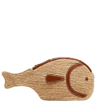 Staud Pesce leather-trimmed raffia clutch | Thumbnail 1 Staud Pesce leather-trimmed raffia clutch | Thumbnail 1