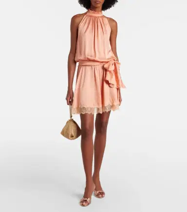 Poupette St Barth Silvia belted lace-trimmed satin minidress | Thumbnail 5 Poupette St Barth Silvia belted lace-trimmed satin minidress | Thumbnail 5