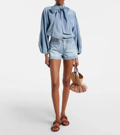 Zimmermann Indra tie-neck denim blouse | Thumbnail 2 Zimmermann Indra tie-neck denim blouse | Thumbnail 2