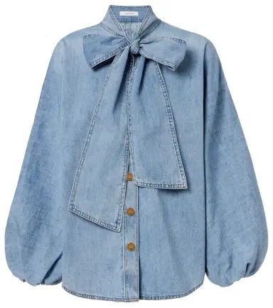 Zimmermann Indra tie-neck denim blouse | Thumbnail 1 Zimmermann Indra tie-neck denim blouse | Thumbnail 1
