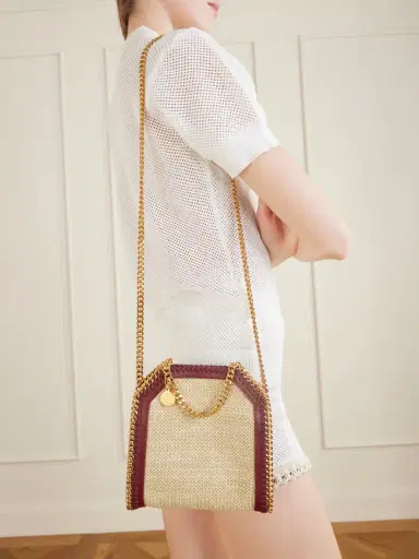 Stella McCartney The Falabella Tiny Vegetarian Material-trimmed Raffia Shoulder Bag | Thumbnail 2 Stella McCartney The Falabella Tiny Vegetarian Material-trimmed Raffia Shoulder Bag | Thumbnail 2