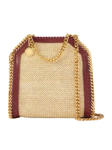 Stella McCartney The Falabella Tiny Vegetarian Material-trimmed Raffia Shoulder Bag | Thumbnail 1 Stella McCartney The Falabella Tiny Vegetarian Material-trimmed Raffia Shoulder Bag | Thumbnail 1