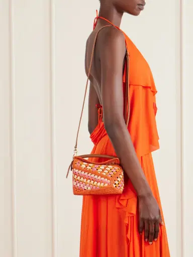 Loewe + Paula's Ibiza Puzzle Edge Mini Leather-trimmed Crocheted Raffia Shoulder Bag | Thumbnail 2 Loewe + Paula's Ibiza Puzzle Edge Mini Leather-trimmed Crocheted Raffia Shoulder Bag | Thumbnail 2