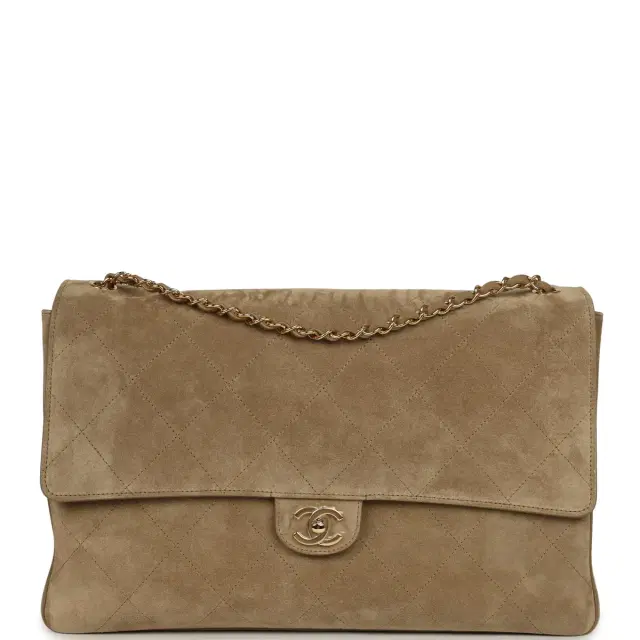 Chanel Maxi "Souplissimo" Large Flap Bag Dark Beige Suede Gold Hardware Chanel Maxi "Souplissimo" Large Flap Bag Dark Beige Suede Gold Hardware