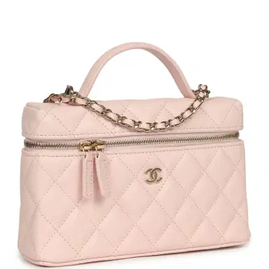 Chanel Chanel Top Handle Long Vanity Case with Chain Light Pink Shiny Caviar Light Gold Hardware | Thumbnail 2 Chanel Chanel Top Handle Long Vanity Case with Chain Light Pink Shiny Caviar Light Gold Hardware | Thumbnail 2