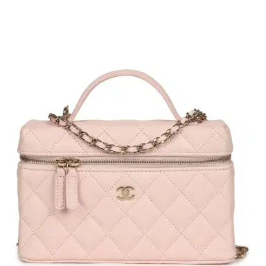 Chanel Chanel Top Handle Long Vanity Case with Chain Light Pink Shiny Caviar Light Gold Hardware | Thumbnail 1 Chanel Chanel Top Handle Long Vanity Case with Chain Light Pink Shiny Caviar Light Gold Hardware | Thumbnail 1