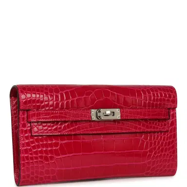 HERMÈS Hermes Kelly Wallet To Go Rose Scheherazade Shiny Alligator Palladium Hardware | Thumbnail 2 HERMÈS Hermes Kelly Wallet To Go Rose Scheherazade Shiny Alligator Palladium Hardware | Thumbnail 2