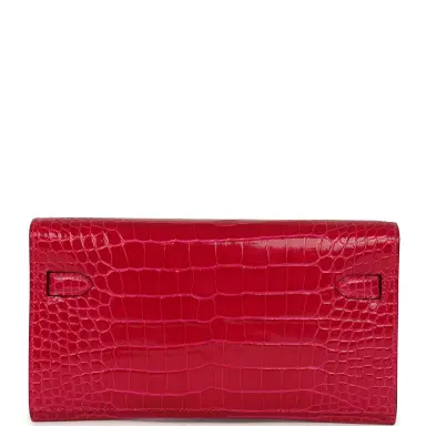 HERMÈS Hermes Kelly Wallet To Go Rose Scheherazade Shiny Alligator Palladium Hardware | Thumbnail 3 HERMÈS Hermes Kelly Wallet To Go Rose Scheherazade Shiny Alligator Palladium Hardware | Thumbnail 3