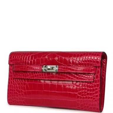 HERMÈS Hermes Kelly Wallet To Go Rose Scheherazade Shiny Alligator Palladium Hardware | Thumbnail 5 HERMÈS Hermes Kelly Wallet To Go Rose Scheherazade Shiny Alligator Palladium Hardware | Thumbnail 5