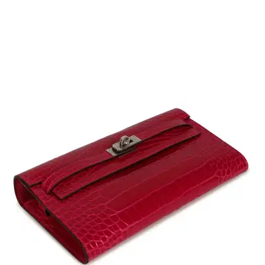HERMÈS Hermes Kelly Wallet To Go Rose Scheherazade Shiny Alligator Palladium Hardware | Thumbnail 6 HERMÈS Hermes Kelly Wallet To Go Rose Scheherazade Shiny Alligator Palladium Hardware | Thumbnail 6